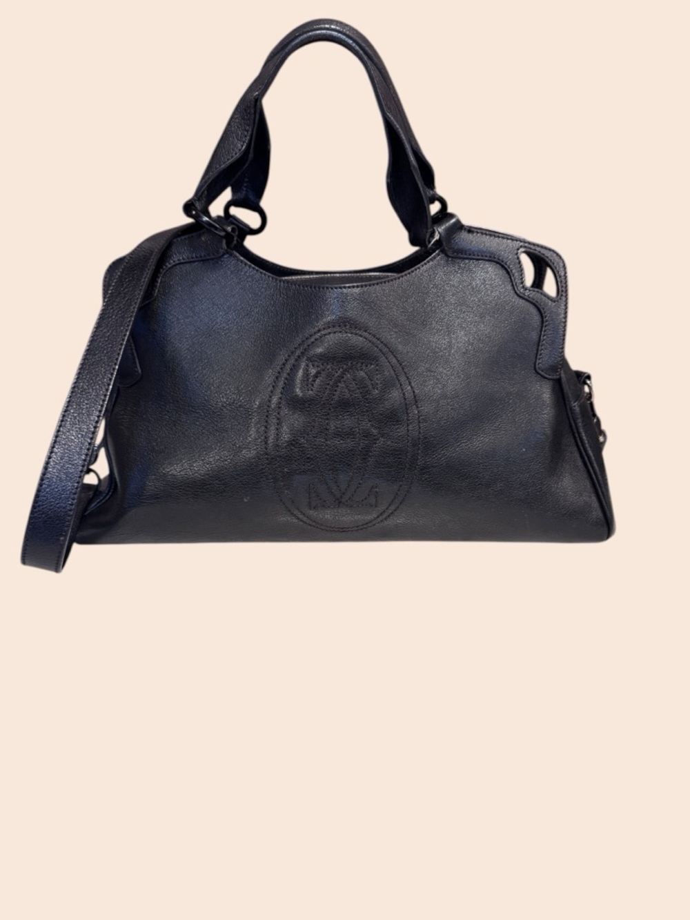 Cartier Black Leather Bag Embossed Logo